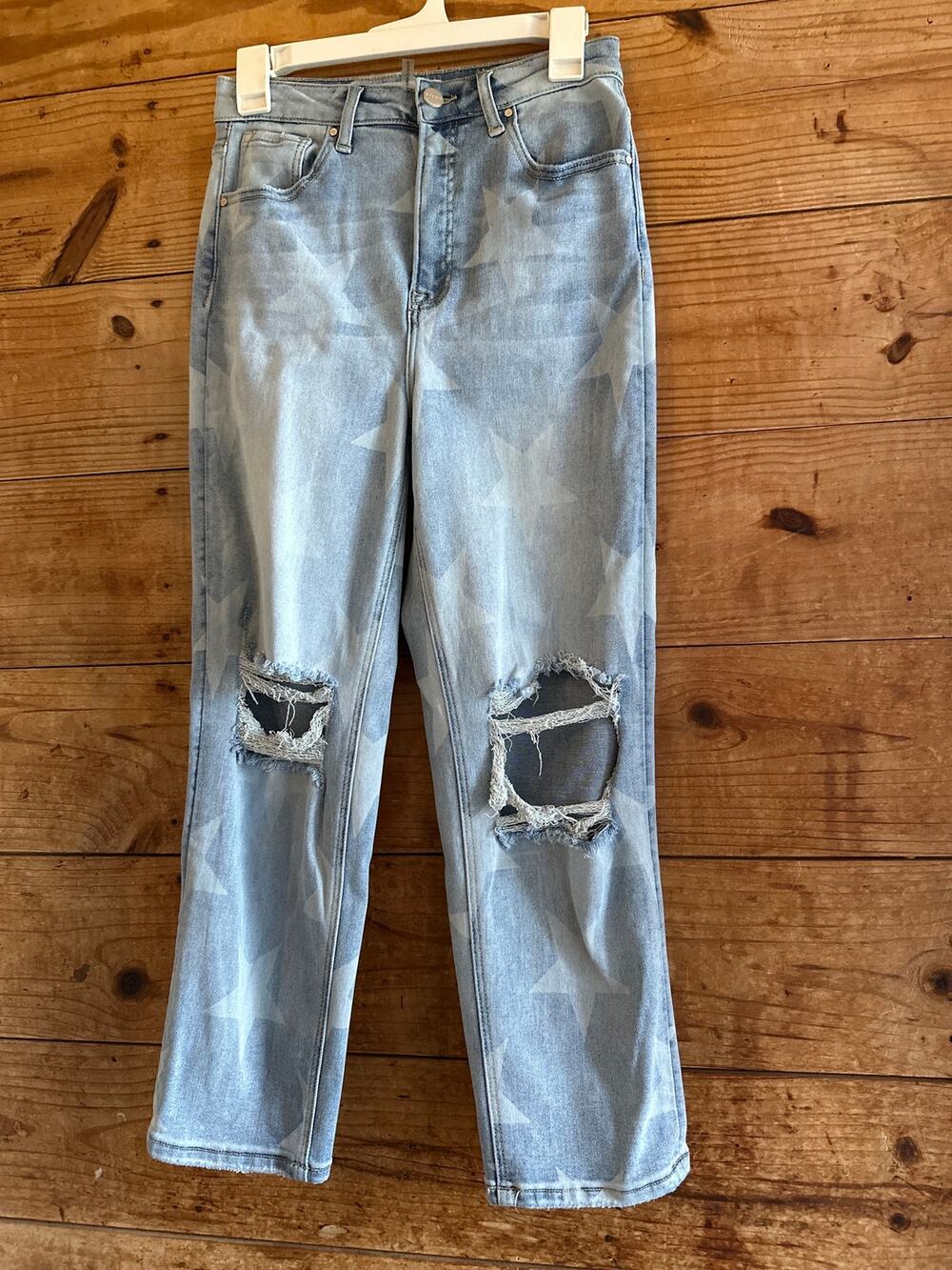 Risen Star Print Busted Knee Jeans